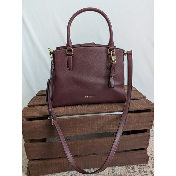 Nine West Tansy Jet Set Satchel Shoulder Purse Crossbody Bag Merlot Maroon - Picture 2 of 16